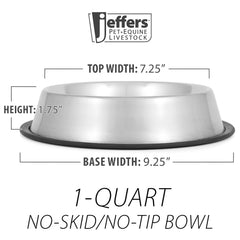 Jeffers No Skid No Tip Stainless Steel Pet Bowls for Dogs & Cats - Non-Slip Food & Water Feeder Dish with Black Rubber Base, Durable Easy to Clean Feeding Bowl for Indoor & Outdoor Use - 1 Quart
