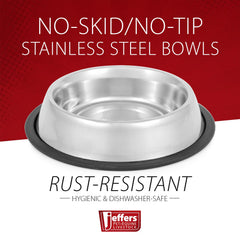Jeffers No Skid No Tip Stainless Steel Pet Bowls for Dogs & Cats - Non-Slip Food & Water Feeder Dish with Black Rubber Base, Durable Easy to Clean Feeding Bowl for Indoor & Outdoor Use - 1/2 Pint