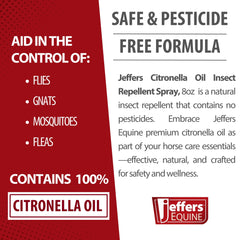 Jeffers Citronella Oil for Horses, 8 oz Concentrate, Makes Up to 120 oz Spray, 100% Pure Citronella Oil, Natural Grooming Additive, Fresh Scent Formula for Equine Coat Care