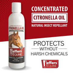 Jeffers Citronella Oil for Horses, 8 oz Concentrate, Makes Up to 120 oz Spray, 100% Pure Citronella Oil, Natural Grooming Additive, Fresh Scent Formula for Equine Coat Care