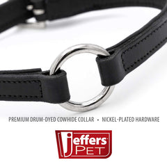 Jeffers Pet Soft Padded Black Leather Dog Collars with O-Ring & Metal Hardware, 1" x 22" - Genuine Drum Dyed Cowhide, Adjustable Leather Collar for Dogs for Walking, Training, & Outdoor Use