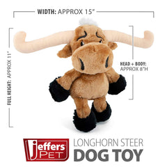 Jeffers Pet Plush Dog Toy with Squeaker, Longhorn Steer 8" - Soft Crinkle Fabric, Safe & Durable, Healthy Fun for Small & Medium Dogs, Interactive Play, Fetch, Tug - Best Gift for Active Games