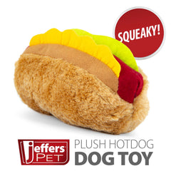 Jeffers Pet Plush American Grill Time Cuisine Dog Toys – 6" Squeaky Hotdog Plush Toys for Dogs – Chew, Cuddle, Interactive Play, Soft Durable Fabric, Puppy Gift, Christmas Stocking Stuffer