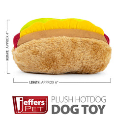 Jeffers Pet Plush American Grill Time Cuisine Dog Toys – 6" Squeaky Hotdog Plush Toys for Dogs – Chew, Cuddle, Interactive Play, Soft Durable Fabric, Puppy Gift, Christmas Stocking Stuffer