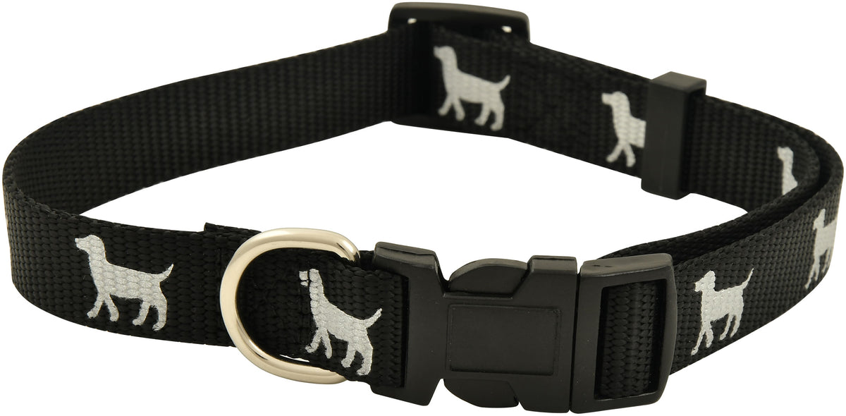 Jeffers Reflective Hound Series Adjustable Nylon Dog Collar, 1"W x 16-26"L - Reflective Pattern, Single Ply Nylon, Snap Buckle, Nickel Plated Hardware, Pet Walking Collar for Dogs - Black