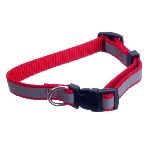 Adj Reflective Stripe Collar 5/8x10-16 Red