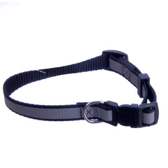 Jeffers Reflective Safety Stripe Adjustable Nylon Dog Collar, Black - Glow in the Dark, Durable Webbing, Secure Buckle w/ D-Ring, Everyday Pet Collar for Walking Training Outdoor Use - 5/8"Wx10"-16"L