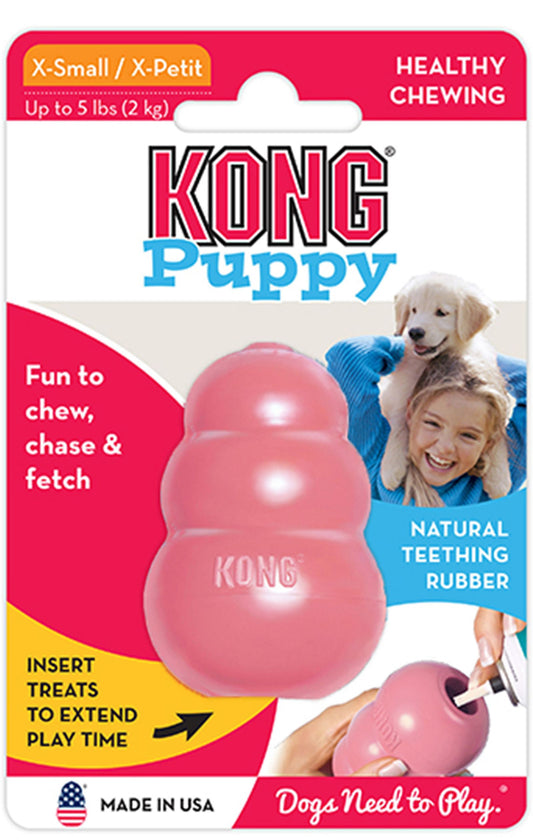 KONG Puppy - Natural Teething Rubber Chew Toy for Dogs - Stuffable Dog Toy for Extended Playtime - Chew & Fetch Toy for Puppies - for XS Puppies - Assorted Colors