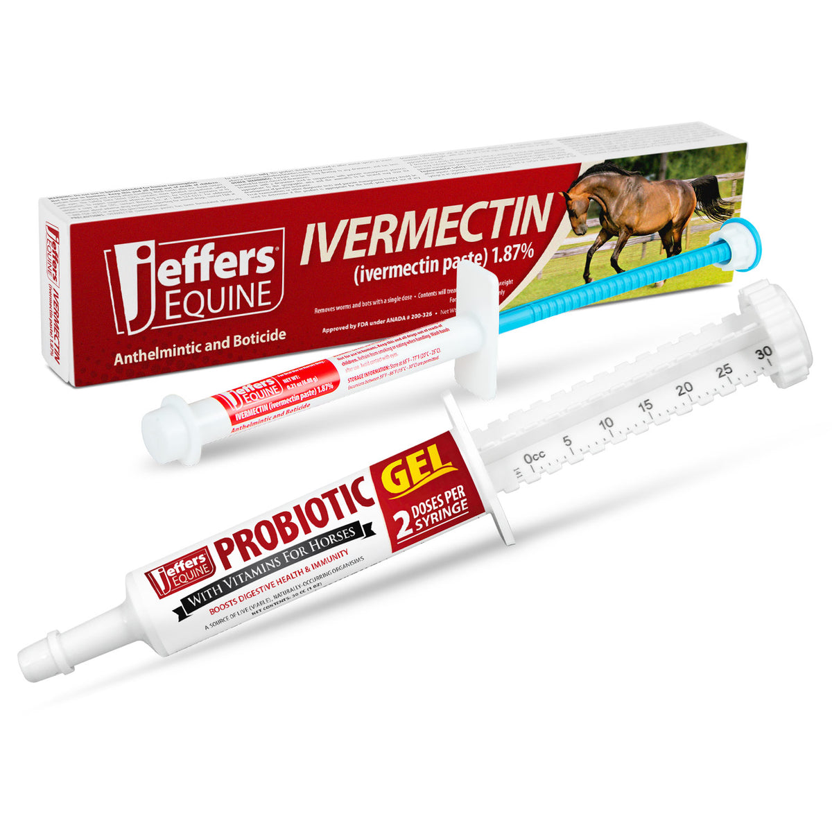Jeffers IverPro 2 Pack Ivermectin Plus Probiotic Paste for Horses | 1.87% Ivermectin Dewormer Gel & Digestive Support Oral Gel | Broad-Spectrum Parasite Control | Safe for Foals, Mares & Stallions