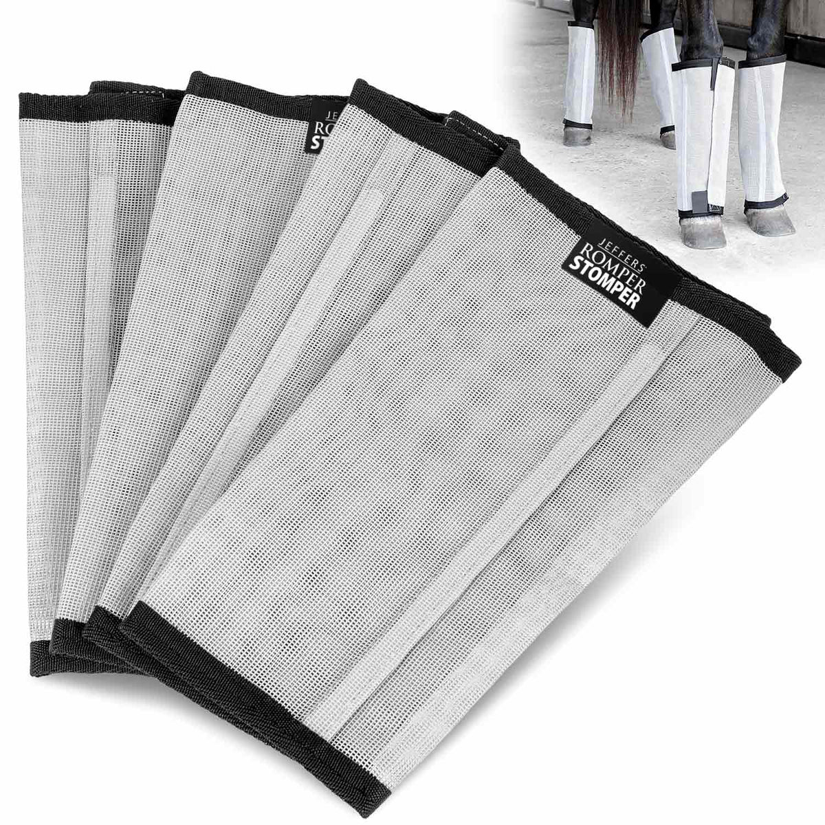 Jeffers Equine Romper Stomper Fly Boots for Horses, Grey, Small, Breathable Mesh Horse Leg Protection Leggings, Adjustable, Chemical Free, Easy Clean, Reduce Stomping, Equine Accessories - 4 Pack
