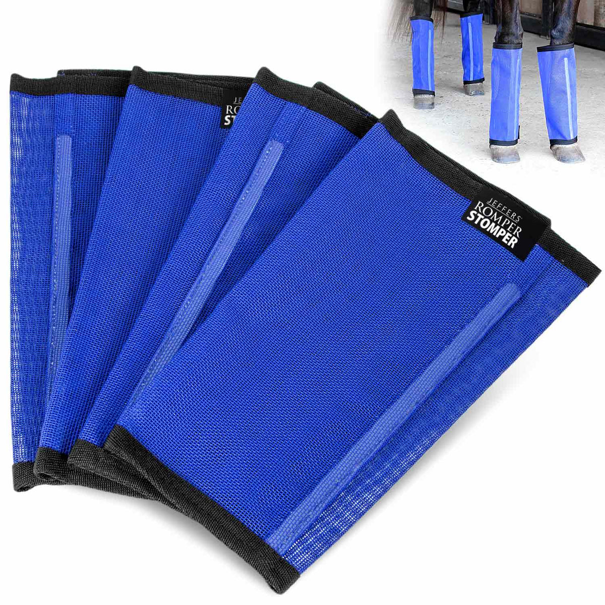 Jeffers Equine Romper Stomper Fly Boots for Horses, Indigo, Medium, Breathable Mesh Horse Leg Protection Leggings, Adjustable, Chemical Free, Easy Clean, Reduce Stomping, Equine Accessories - 4 Pack