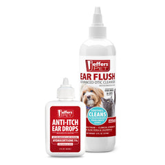 Jeffers Ear Flush and Anti-Itch Ear Drops Bundle for Dogs & Cats, Otic Ear Cleaner with Ketoconazole and Hydrocortisone for Pet Hygiene, Grooming, Ear Wax and Odor Care