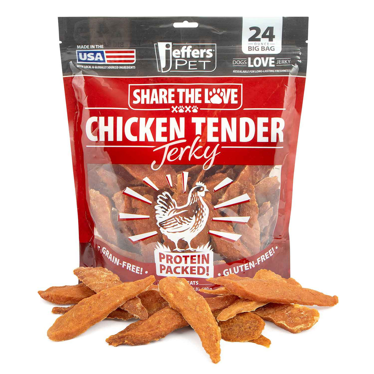 Jeffers Chicken Jerky Dog Treats, 24 oz Bag – Healthy Natural Chicken Breast Tender, Grain Free Soft Chewy Pet Snacks, High Protein Training Rewards for Puppies & Adult Dogs, Made in USA - 1 Pack