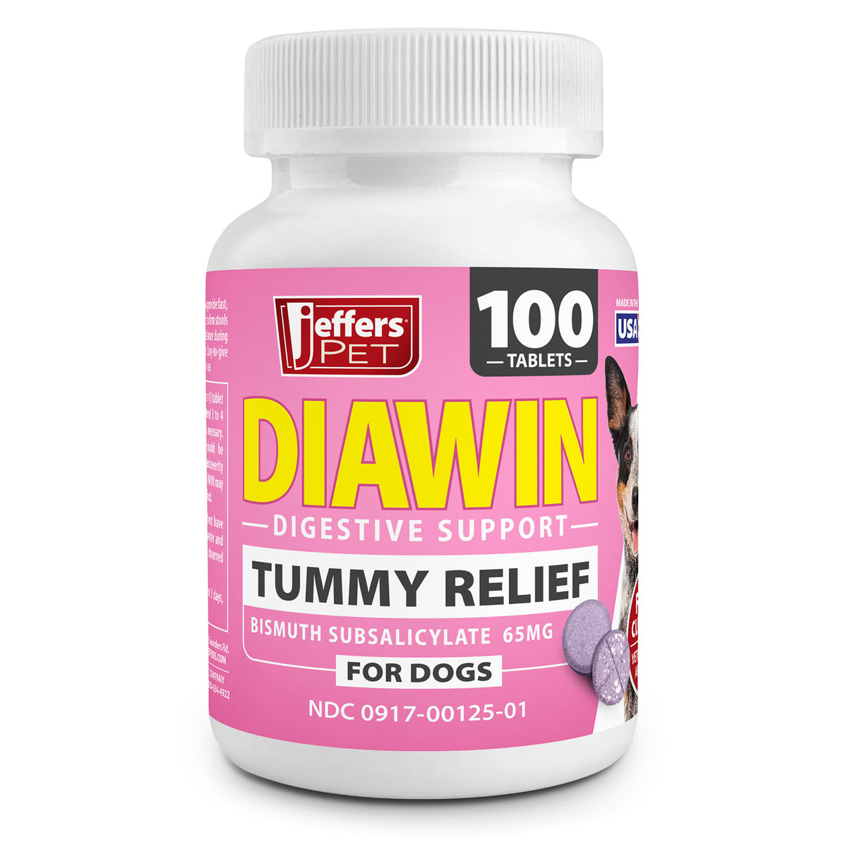 Jeffers Pet Diawin Digestive Support for Dogs, Bismuth Subsalicylate 65 mg