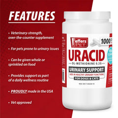 Jeffers Pet Uracid DL-Methionine Capsules for Dogs & Cats, Urinary pH Acidifier for Crystals, Bladder Stones, Urinary Tract Support, Fast Acting Urinary Health Supplement, Made in USA - 50 Capsule