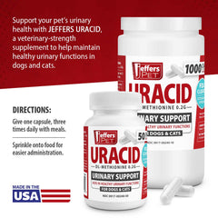Jeffers Pet Uracid DL-Methionine Capsules for Dogs & Cats, Urinary pH Acidifier for Crystals, Bladder Stones, Urinary Tract Support, Fast Acting Urinary Health Supplement, Made in USA - 1000 Capsule