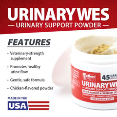 Jeffers Pet UrinaryWes Urinary Support Powder for Dogs & Cats, D-Mannose & Cranberry Supplement for Urinary Tract & Bladder Health, Kidney Support, UTI Prevention, Chicken Flavor Food Topper – 45 g