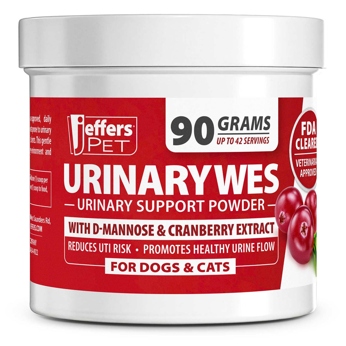 Jeffers Pet UrinaryWes Urinary Support Powder for Dogs & Cats, D-Mannose & Cranberry Supplement for Urinary Tract & Bladder Health, Kidney Support, UTI Prevention, Chicken Flavor Food Topper – 90 g