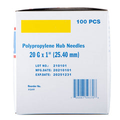 Jeffers Poly Hub Veterinary Needles 100 Pack – Sterile Hypodermic Needles for Injections, Luer Lock & Slip Syringes – Medical Lab Supplies for Cattle, Goat, Pets, Livestock, Vet Use - 20ga x 1"