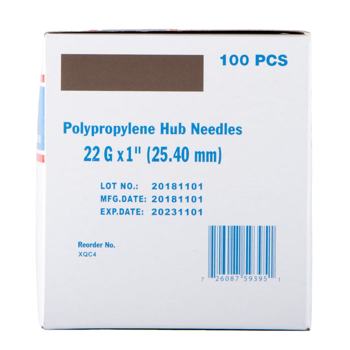 Jeffers Poly Hub Veterinary Needles 100 Pack – Sterile Hypodermic Needles for Injections, Luer Lock & Slip Syringes – Medical Lab Supplies for Cattle, Goat, Pets, Livestock, Vet Use - 22ga x 1"