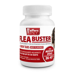 Jeffers Pet Flea Buster Chewable Tablets for Dogs 26-45 lbs, Beef Flavor Supplement for Medium Dogs, Monthly Dog Flea Support, Made in USA, Easy to Feed Dog Tablets - 6 Count