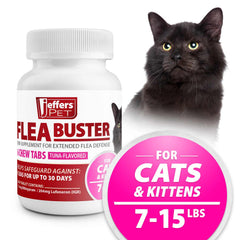 Jeffers Pet Flea Buster Chewable Tablets for Cat and Kittens 7-15 lbs, Tuna Flavor Supplements, Monthly Cat Flea Support, Made in USA, Easy to Feed Cat Tablets, Travel Friendly - 6 Count