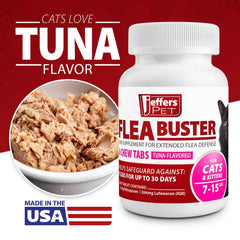 Jeffers Pet Flea Buster Chewable Tablets for Cat and Kittens 7-15 lbs, Tuna Flavor Supplements, Monthly Cat Flea Support, Made in USA, Easy to Feed Cat Tablets, Travel Friendly - 6 Count