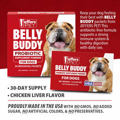 Jeffers Pet Belly Buddy Probiotic Supplement Packets for Dogs, 30 count