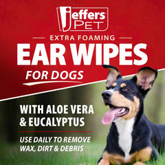 Jeffers Ear Cleaning Wipes for Dogs & Puppies, 100 Count, Alcohol Free, Dog Ear Wipes with Aloe Vera & Eucalyptus Oil, Foaming Ear Cleanser Pads for Wax Buildup, Dirt & Odor, Made in USA