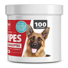 Jeffers Ear Cleaning Wipes for Dogs & Puppies, 100 Count, Alcohol Free, Dog Ear Wipes with Aloe Vera & Eucalyptus Oil, Foaming Ear Cleanser Pads for Wax Buildup, Dirt & Odor, Made in USA