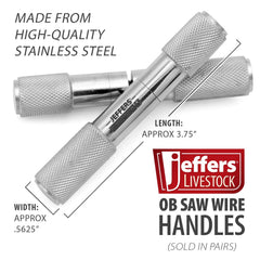 Jeffers OB Saw Handles Stainless Steel Pair for Veterinary Obstetrical Wire, Screw Lock Handles for Vet OB Saw Wire, Livestock Cattle Goat Veterinary Equipment, Farm Animal Vet Tools, 1 Pair