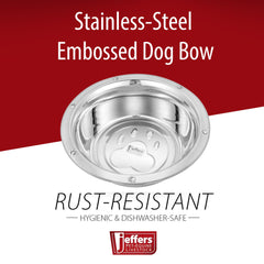 Jeffers Pet Stainless Steel Embossed Wide Lip Pet Bowls for Dog & Cat – Rust Resistant, Non Tip Rubber Base, Durable Food & Water Bowls, Dishwasher Safe, Odor Free, Home Travel Camping  -1 Pint