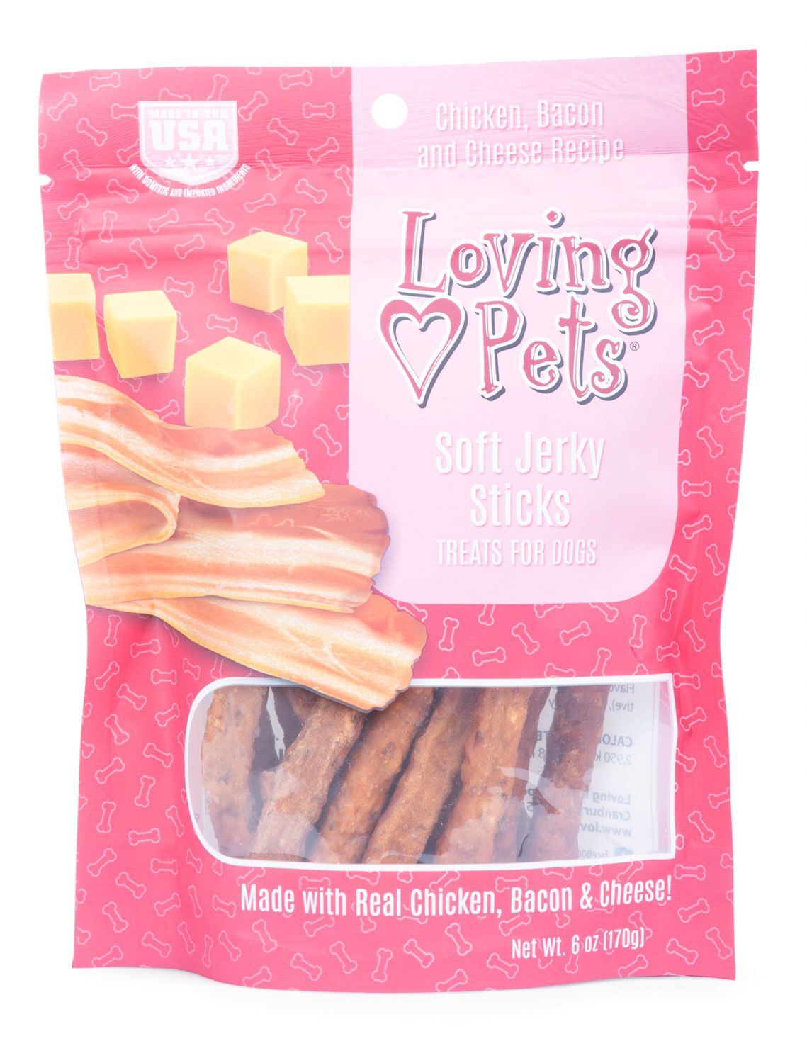 Loving Pets Soft Jerky Treats, 6oz Flavor: Bacon/Cheese Sticks