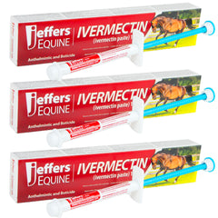 Jeffers Equine Ivermectin Gel Horse Dewormer Paste 1.87%, Broad Spectrum Equine Parasite Control Formula, Apple Flavored Oral Wormer for Horses, Easy Travel Use, Mess Free Syringe Tube - 3 Pack