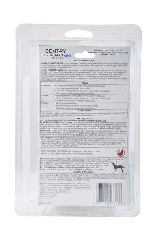 Sentry FiproGuard Plus Dog Flea & Tick Spot-On - 23-44 lb. - 6 count
