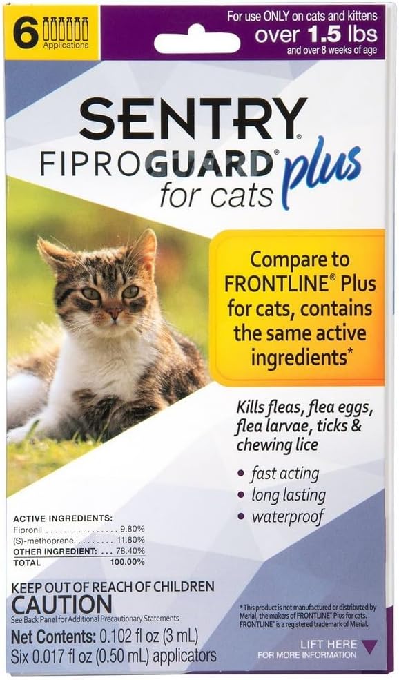 Sentry Fiproguard Plus Antipulgas y Antigarrapatas para Gatos - Paquete de 6