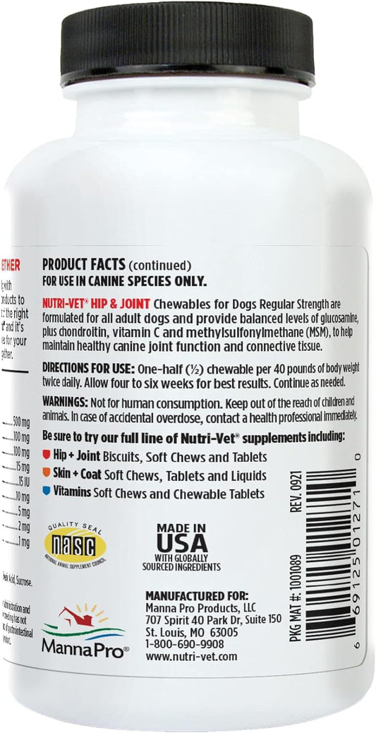 Nutri-Vet Hip & Joint Regular Strength Chewables for Dogs, Liver, 75 count