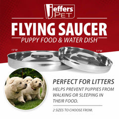 Jeffers Stainless Steel Flying Saucer Puppy Bowl, 11” Shallow Wide Dish w/ Center Hub, Food & Water Feeder for Puppies, Small Dogs, Kittens, Multi Pet Feeding, Durable Easy Clean Bowl, 11"Dx1 1/3"