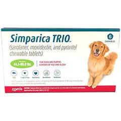 Rx Simparica Trio green 44.1-88lbs x 6 tablets