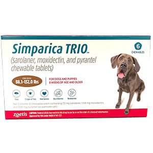 Rx Simparica Trio brown 88.1-132lbs x 6 tablets