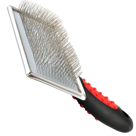 Jeffers Non-Slip Slicker Brush for Pets – Medium Size, Soft Pins, Red & Black – Detangling Grooming Tool for Dogs & Cats with Short, Long, Thick & Curly Coats – Comfortable Grip Pet Comb