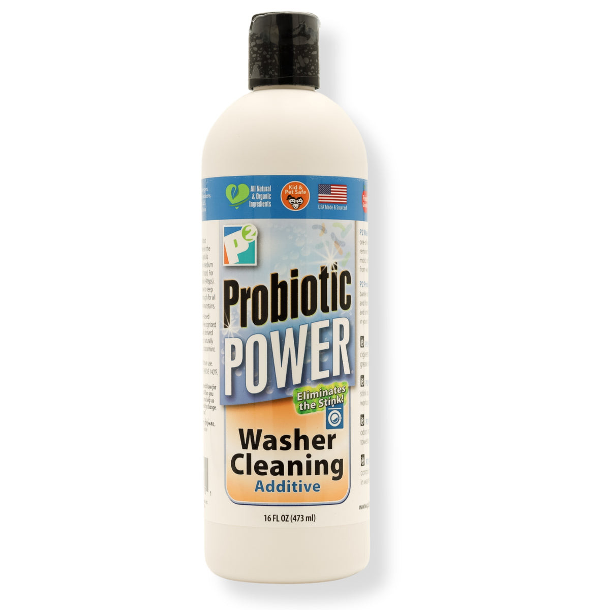 P2 Probiotic Power Washer Cleaning Additive – Laundry Machine Cleaner for Top & Front Loading Washers, Odor & Mildew Remover, Stain & Grease Cleaner, Fresh Clothes, Home Laundry Essentials, 16 oz