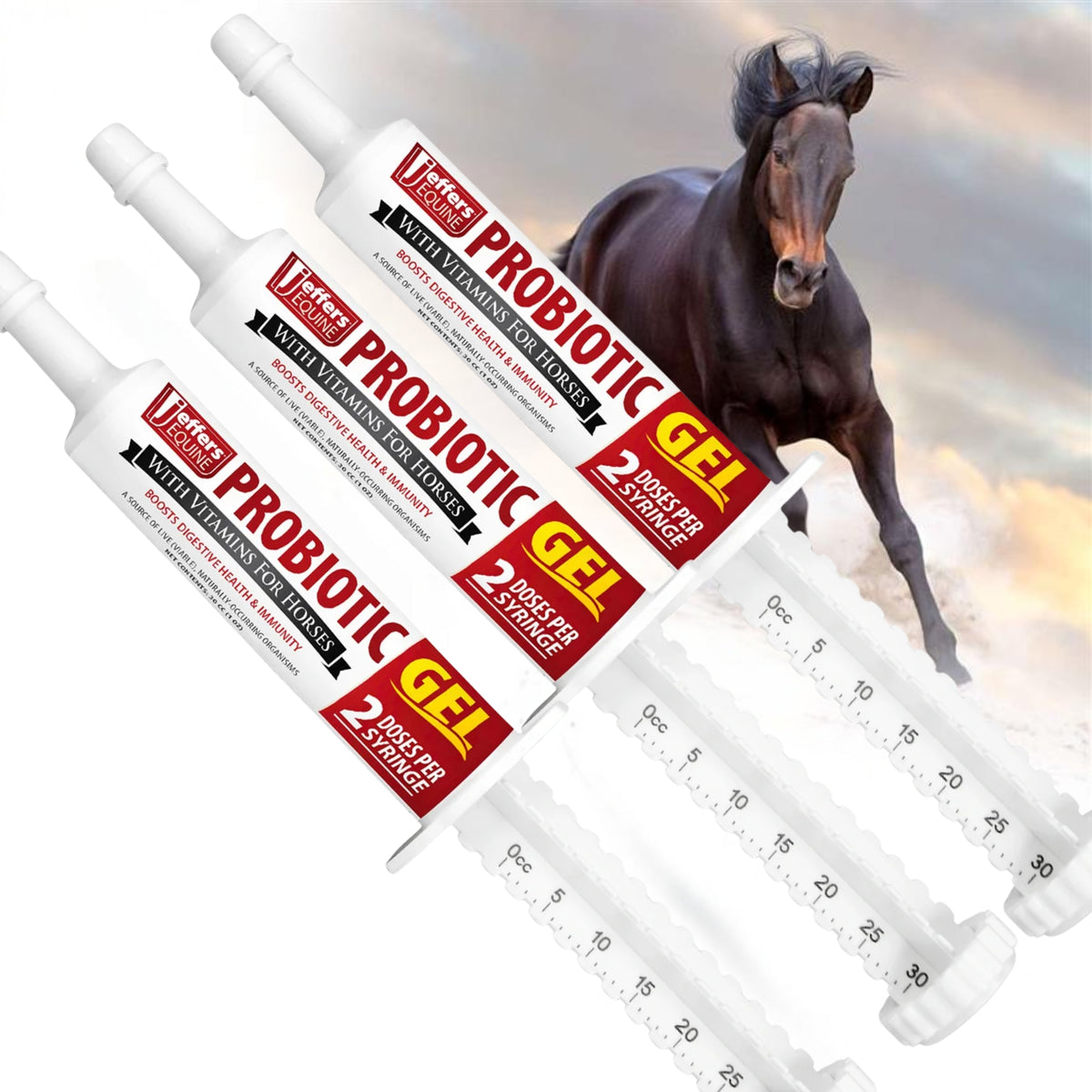 Jeffers Equine Probiotic Oral Gel for Horses, 30 cc Syringe – Supports Healthy Gut, Natural Appetite & Digestion, Horse Supplement w/ Prebiotics, Live Microbials, Vitamins A B E, USA Made, 3 Pack