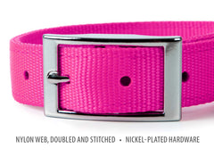 Jeffers Pet Solid Nylon Dog Collars, Hot Pink, 1"W x 16"L – Adjustable, Durable & Safe for Dogs, Lightweight & Double Ply Design, Stylish Pet Accessories - Perfect for Training, Walking & Tracker