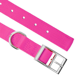 Jeffers Pet Solid Nylon Dog Collars, Hot Pink, 1"W x 16"L – Adjustable, Durable & Safe for Dogs, Lightweight & Double Ply Design, Stylish Pet Accessories - Perfect for Training, Walking & Tracker