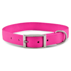 Jeffers Pet Solid Nylon Dog Collars, Hot Pink, 1"W x 16"L – Adjustable, Durable & Safe for Dogs, Lightweight & Double Ply Design, Stylish Pet Accessories - Perfect for Training, Walking & Tracker