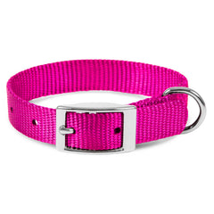 Jeffers Solid Web Nylon Dog Collar with Nickel Plated Hardware, 5/8"Wx12"L - Adjustable Durable Nylon Pet Collar for Small to Medium Dog, Perfect for Walking, Training, Travel, & Outdoor - Hot Pink