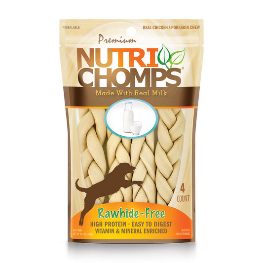 NutriChomps, paquete de 4 trenzas de 15 cm sabor a leche