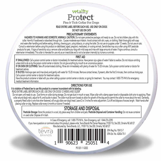 Vetality Protect Flea & Tick Collar for Small Dogs & Puppies up to 15" 12 month protection