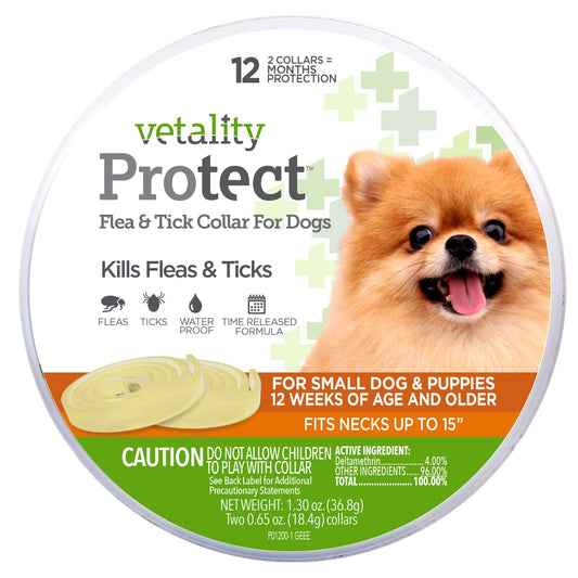 Vetality Protect Flea & Tick Collar for Small Dogs & Puppies up to 15" 12 month protection